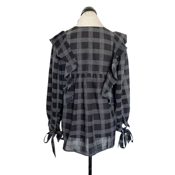Loft Blouse Size XS Plaid Ruffle Button Long Sleeves Bohowestern Rodeo Western - Picture 2 of 15